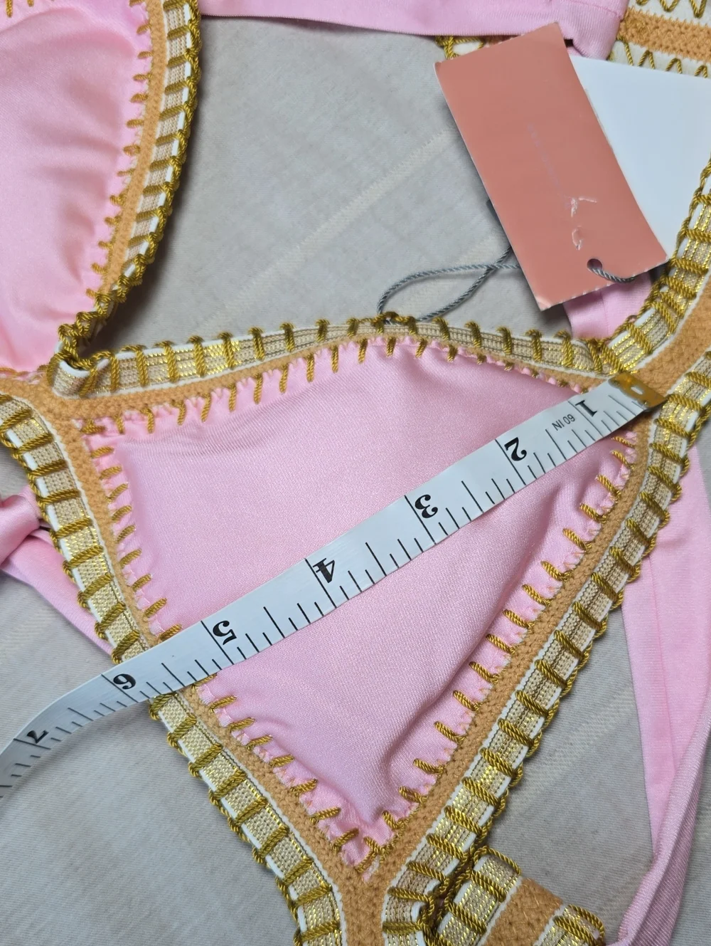 PQ Swim Platinum Pink Sands Crochet Trim Triangle Top Size Small - Picture 10 of 12